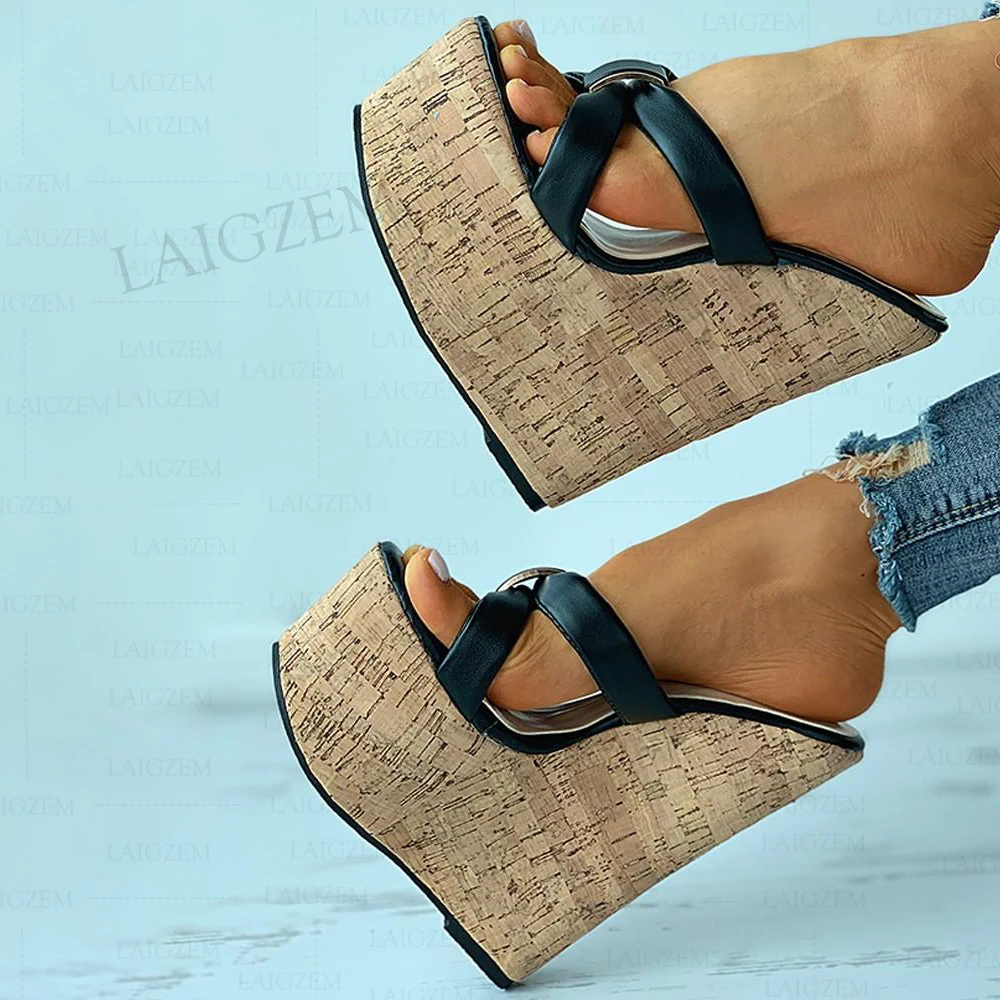 SEIIHEM Femei Pene Platforma Sandale Slip Pe Catâri Pompe de Petrecere Tobogane de Faux din Piele Femei Pantofi pentru Femei de Mari Dimensiuni 41 43 46 52 Imagine 3