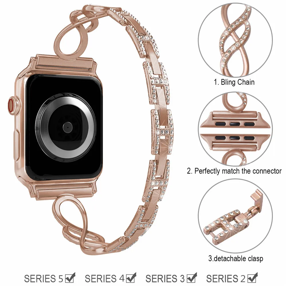 Slim Diamant Bling Curea pentru Apple Watch 8 Serie Band SE 7 6 5 4 3 Metal Proaspete Bratara Ultra 49mm 41mm 45mm 44mm 40mm 42mm Imagine 3