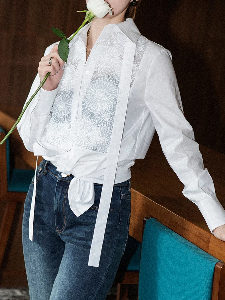 TWOTWINSTYLE Direct Mozaic Floral Shirt Pentru Femei Rever Maneca Lunga Solid Elegant Buton Prin Bluza Femei Haine Noi Imagine 3