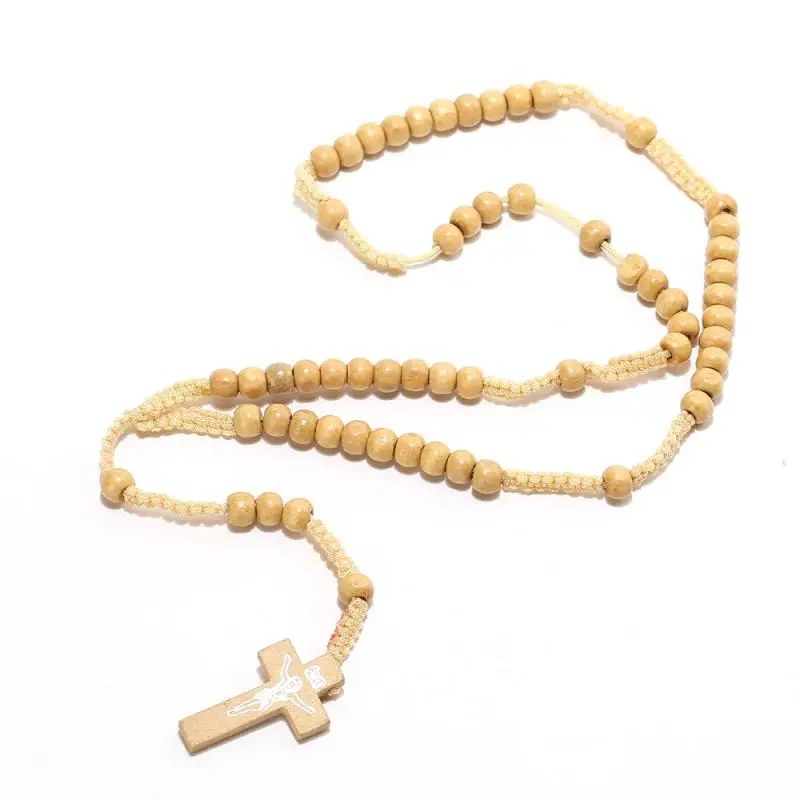 1 buc Colier Stil Vintage pentru Bărbați Și Femei Catolice Hristos Lemn Margele Rozariului Crucea Pandantiv Colier Moda Bijuterii Vânzare Fierbinte Imagine 4