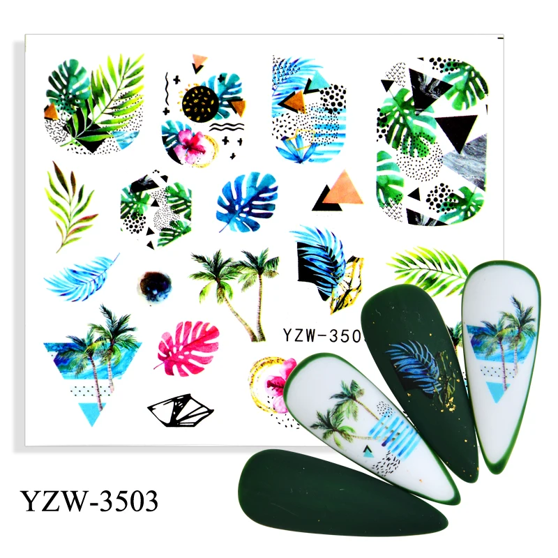 2022 Noi Flori Verzi Frunze De Copac De Apă Decalcomanii De Primavara-Vara Tema Florale De Transfer Autocolante Slider De Decorare Arta De Unghii Imagine 4