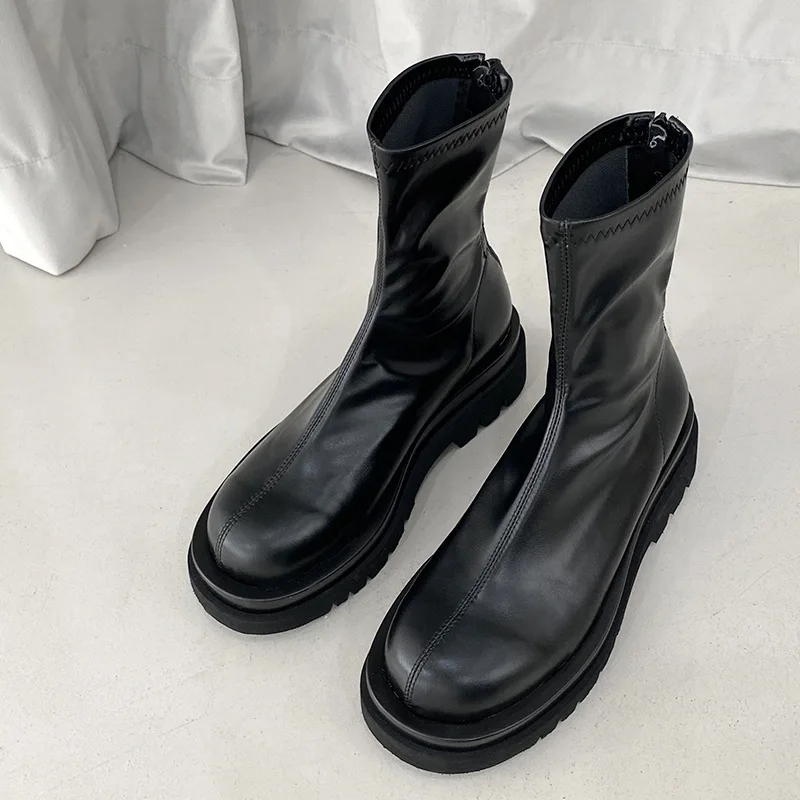 Chelsea Scurt Boots2021 Noi pentru Femei Pantofi Casual Maneca Glezna Cizme de Moda pentru Femei cu Cap Rotund cu Fermoar Spate Gros Cizme Imagine 4