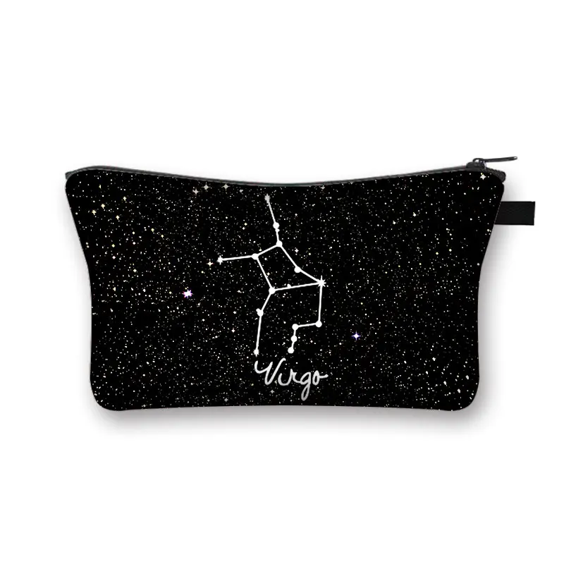 Douăsprezece Constelații Zodiacale Semn Cosmetice Cazul Femeilor Frumusete Machiaj Pungi Doamnelor Fermoar Husă Ruj Sac Fete Cosmetice Caz Imagine 4