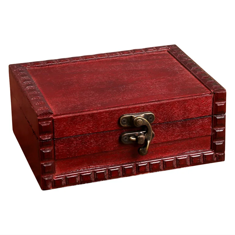 European de epocă mică cutie de Lemn cu blocare cutie de depozitare dreptunghi Desktop caseta de epocă organiza din lemn caseta de bijuterii Imagine 4