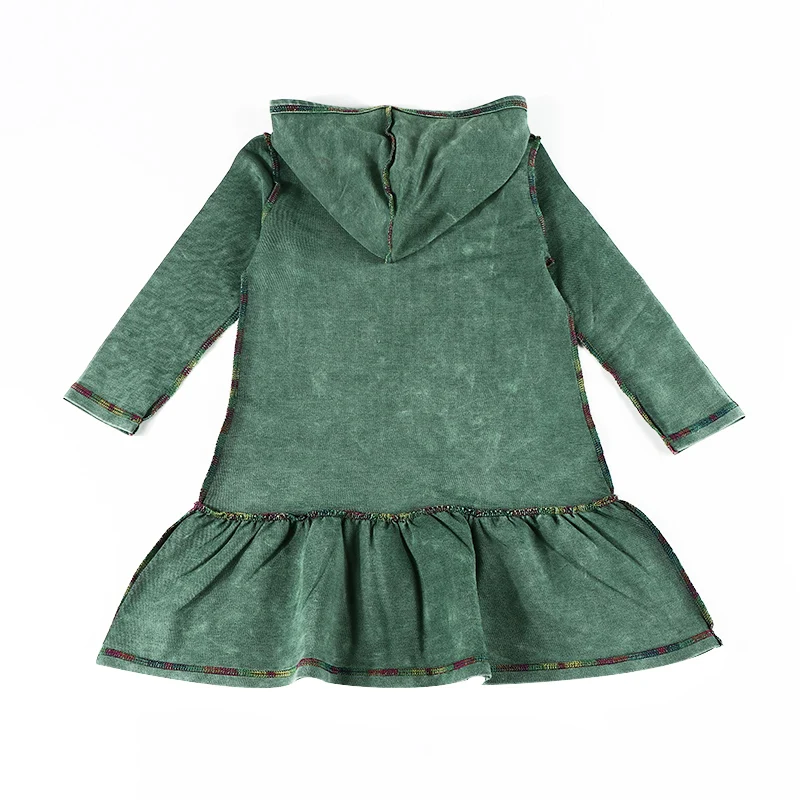 Fata rochie de denim verde stonewash fata hanorac cu mâneci lungi copii rochie colorate în afara împletit zburli jos familie tinuta Imagine 4