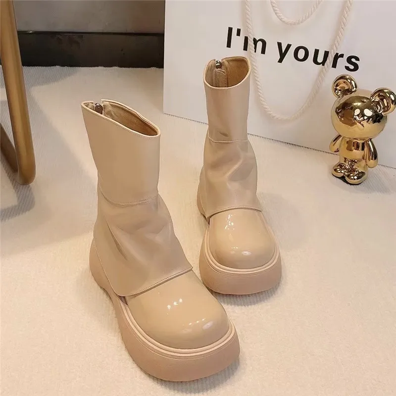 Femei Cizme Glezna cu Fermoar Spate Moda Pantofi Platforma, Potrivite pentru Sexy Gros cu Talpi de Femei Cizme de Toamna 2023 Imagine 4