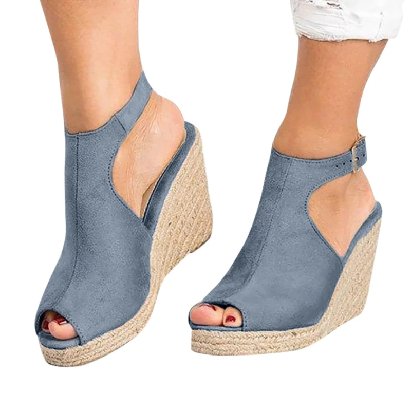 Femei Sandale Gura Peștelui Plus Dimensiune Tocuri Pană De Moda Casual, Catarama Piele De Căprioară Vara Sandale Sandale Noi De Vânzare Fierbinte Imagine 4