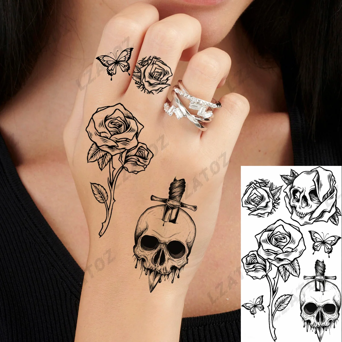 Fluturaș Scorpion Tatuaje Temporare Pentru Femeie Om Realist Șarpe Flori Autocolant Tatuaj Fals Degetul Lavabil Mici Tatuaje Imagine 4