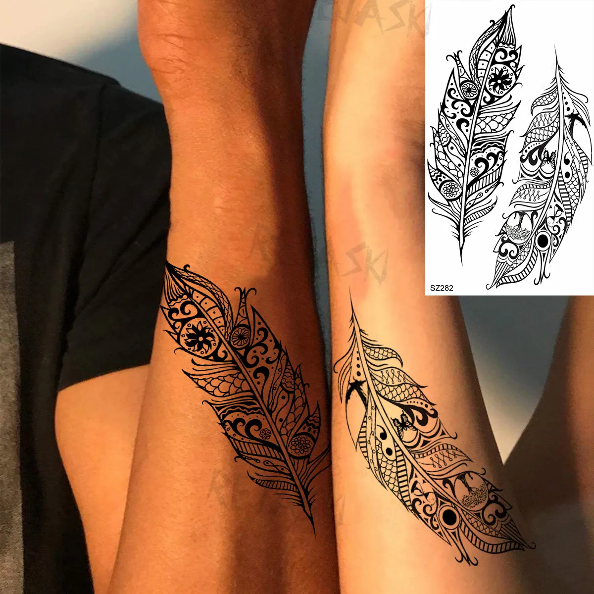Negru Casca Spartan Tatuaje Temporare Pentru Bărbați Fluture Adult Pene Henna Tatuaj Fals 3D Corp de Artă Unică folosință Tatuaje Autocolant Imagine 4