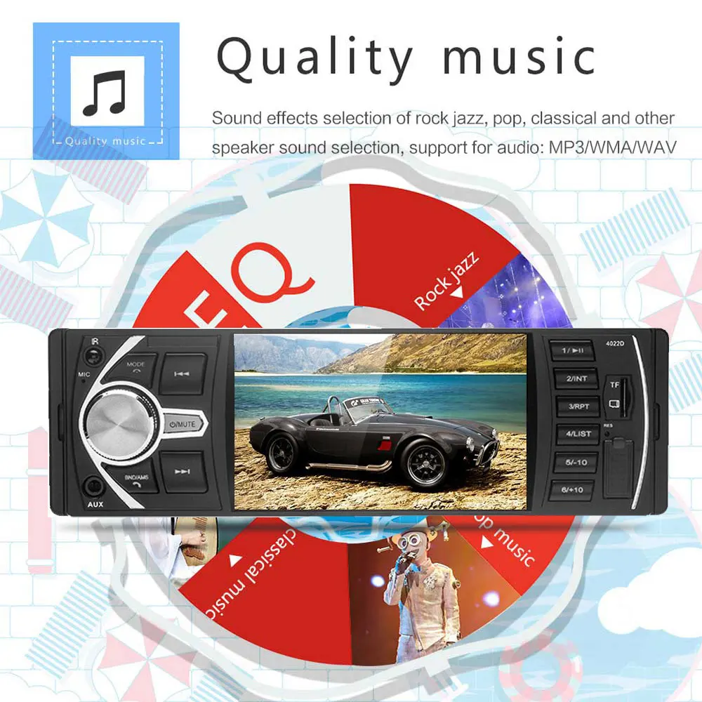 Podofo 1din Radio Auto Stereo 4.1 inch, Bluetooth FM MP3 Autoradio Player Multimedia 1 Din Audio Stereo USB FM Rezervă Monitor Imagine 4