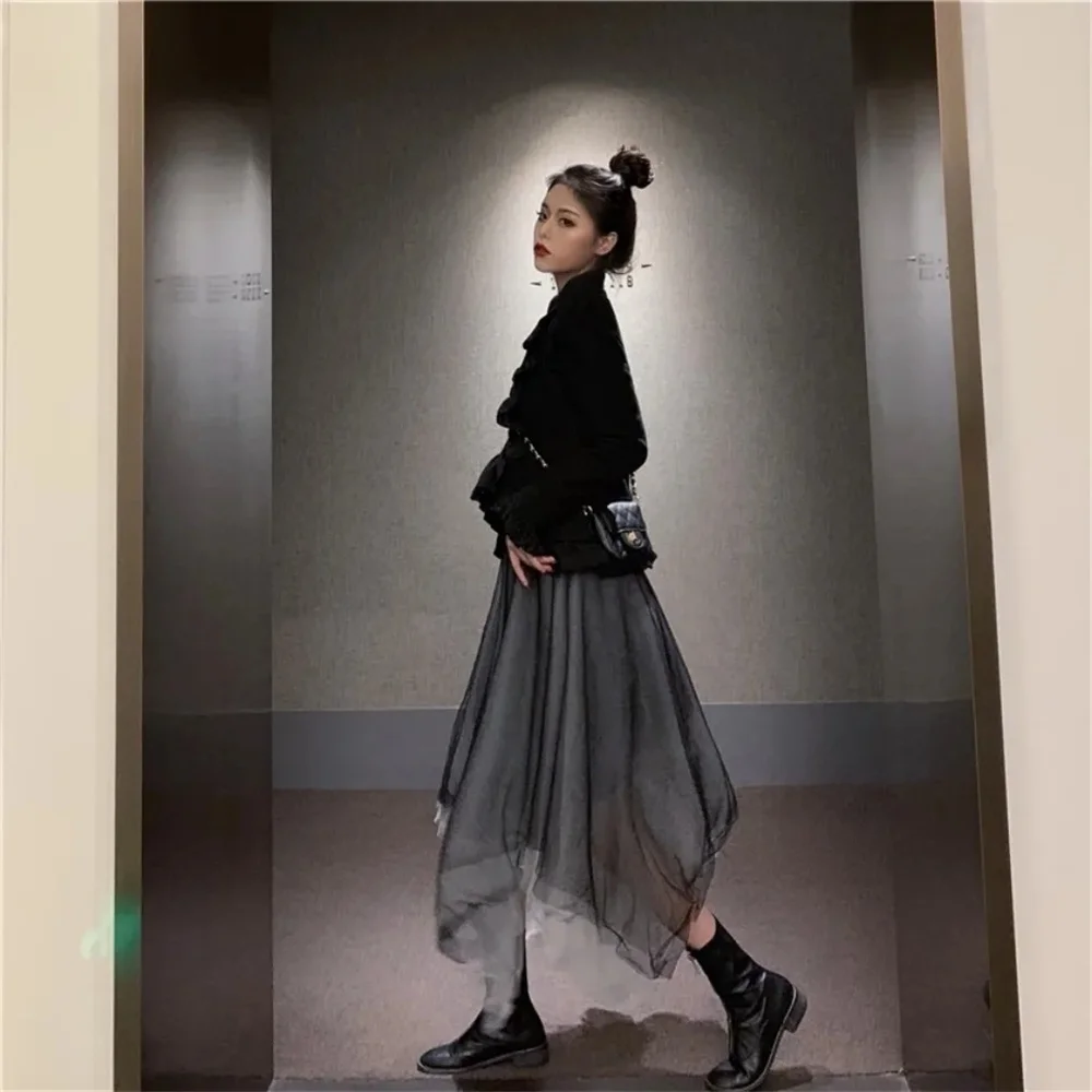Stil coreean Tifon Despicare Elegant Neregulate de Înaltă Talie Zână Fuste Lungi 2021Summer Design de Moda pentru Femei Culoare Solidă Streewear Imagine 4