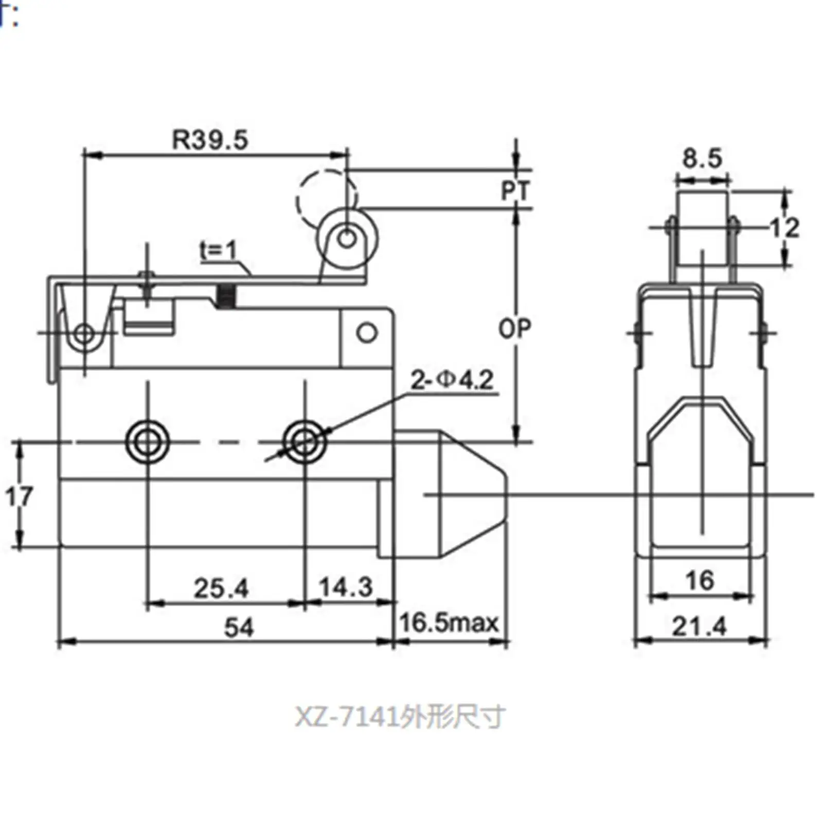 XZ7-141 10A125V NO+NC Micro Întrerupător de Contact SPDT Scurt cu Role Tip Pârghie Imagine 4