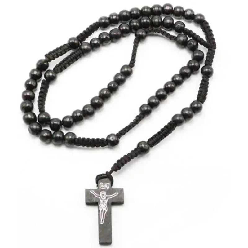 1 buc Colier Stil Vintage pentru Bărbați Și Femei Catolice Hristos Lemn Margele Rozariului Crucea Pandantiv Colier Moda Bijuterii Vânzare Fierbinte Imagine 5