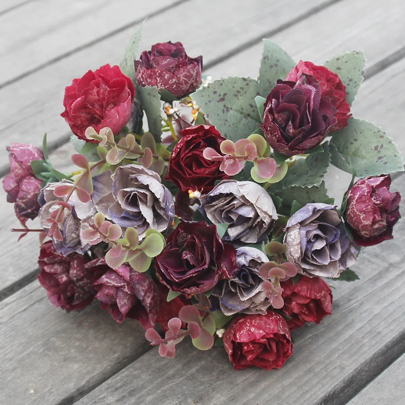 1buc/sac (21 de capete) Mini Ceai de Trandafir Bujor Artificiale Flori Camellia Decorative de Flori False Pentru Sala de Nunta Decor Acasă Imagine 5