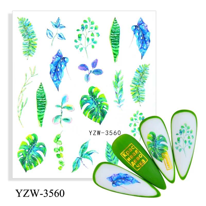 2022 Noi Flori Verzi Frunze De Copac De Apă Decalcomanii De Primavara-Vara Tema Florale De Transfer Autocolante Slider De Decorare Arta De Unghii Imagine 5