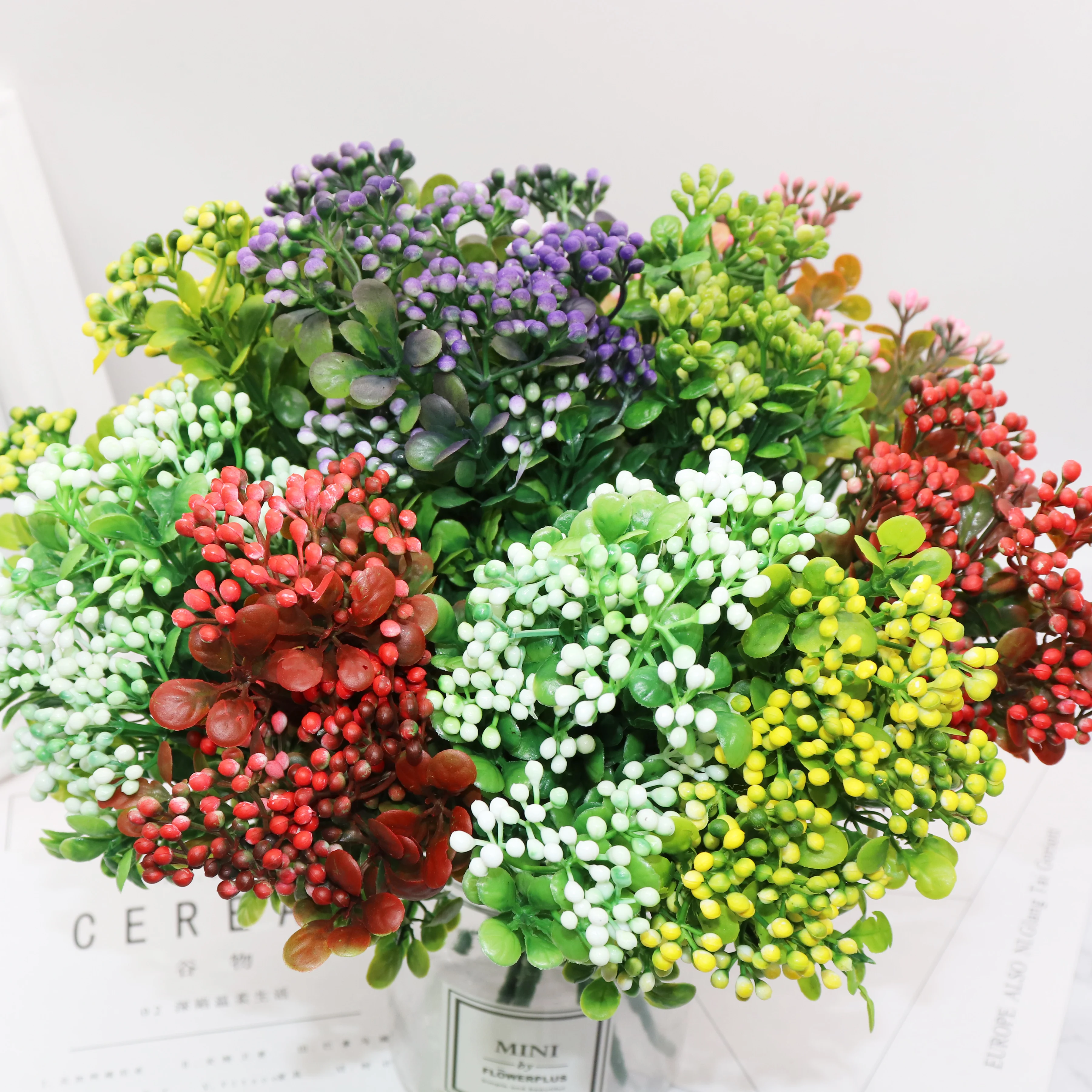 7 Ramuri verzi artificiale berry buchet de flori artificiale, plante fructifere mini frunze în aer liber, camera de zi de decorare nunta Imagine 5