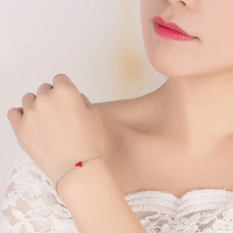 Argint 925 brățară halhal pe picior picior moda coreeană red dragoste glezna inima piersic Brățară pentru femei bijuterii drăguț/kjlkfa Imagine 5