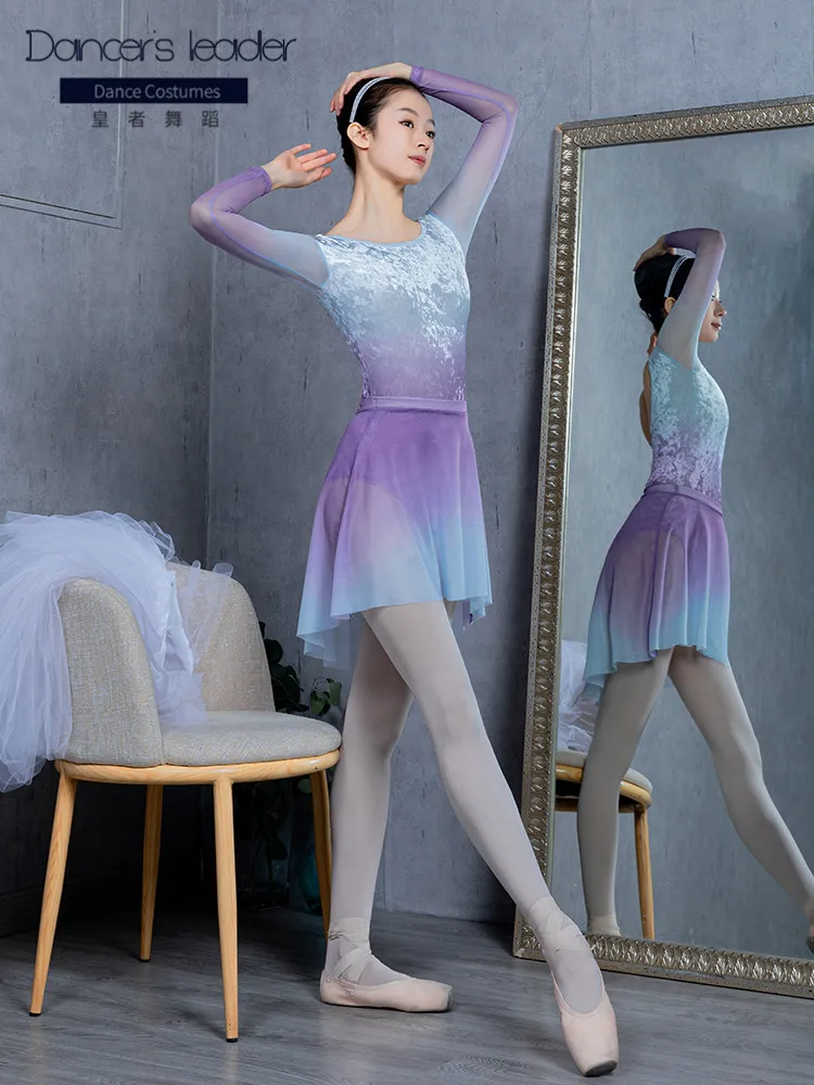 Balet Tricou Pentru Femei Practică Haine Noi Catifea de Culoare Gradient de Gimnastica Tricou Adult Balerină a Baletului Liric Fusta Imagine 5