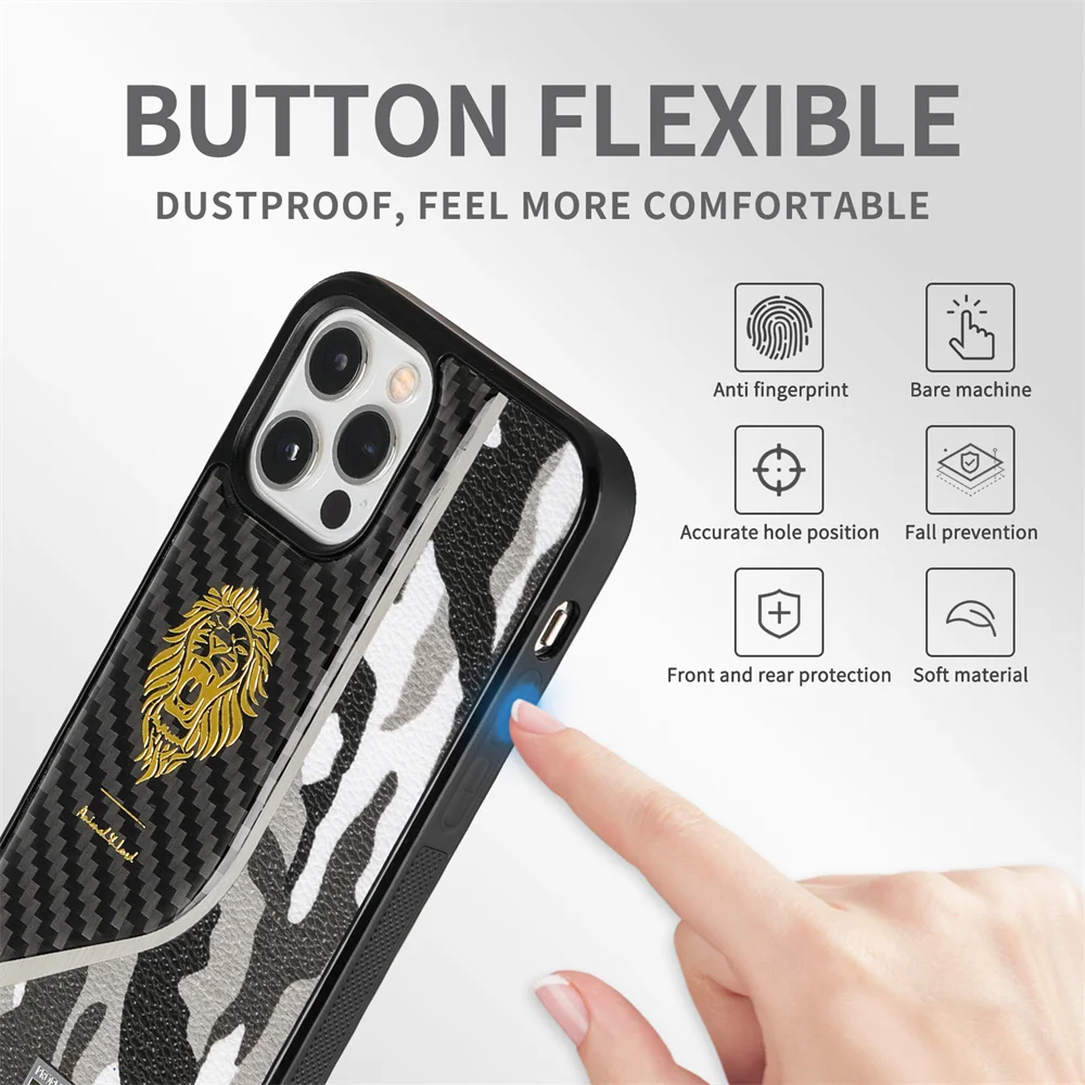 Camuflaj Fibra de Carbon Cazuri de Telefon Pentru iPhone 13 11 12 XR Pro XS Max Designer de Lux Coajă de Protecție Capacul din Spate Imagine 5