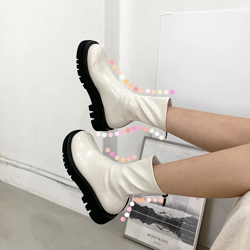 Chelsea Scurt Boots2021 Noi pentru Femei Pantofi Casual Maneca Glezna Cizme de Moda pentru Femei cu Cap Rotund cu Fermoar Spate Gros Cizme Imagine 5