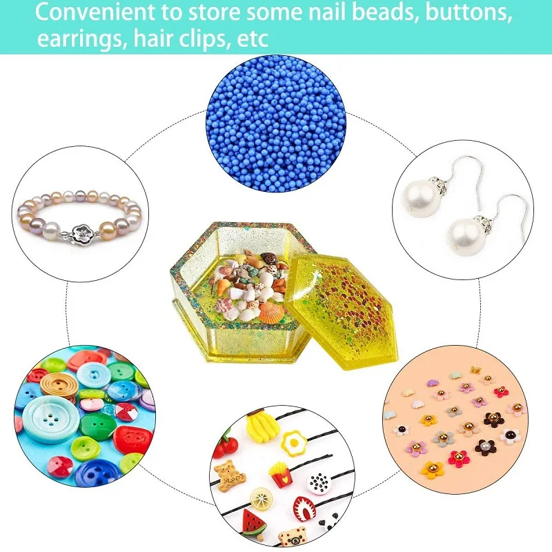 DIY Hexagon Cutie de Depozitare Rășină Mucegai pentru a Face Cadou, Cutii de Bijuterii Cutie de Matrite pentru Stocarea Cercei Inele, Monede, Chei Cutie de Rasina Matrite Imagine 5