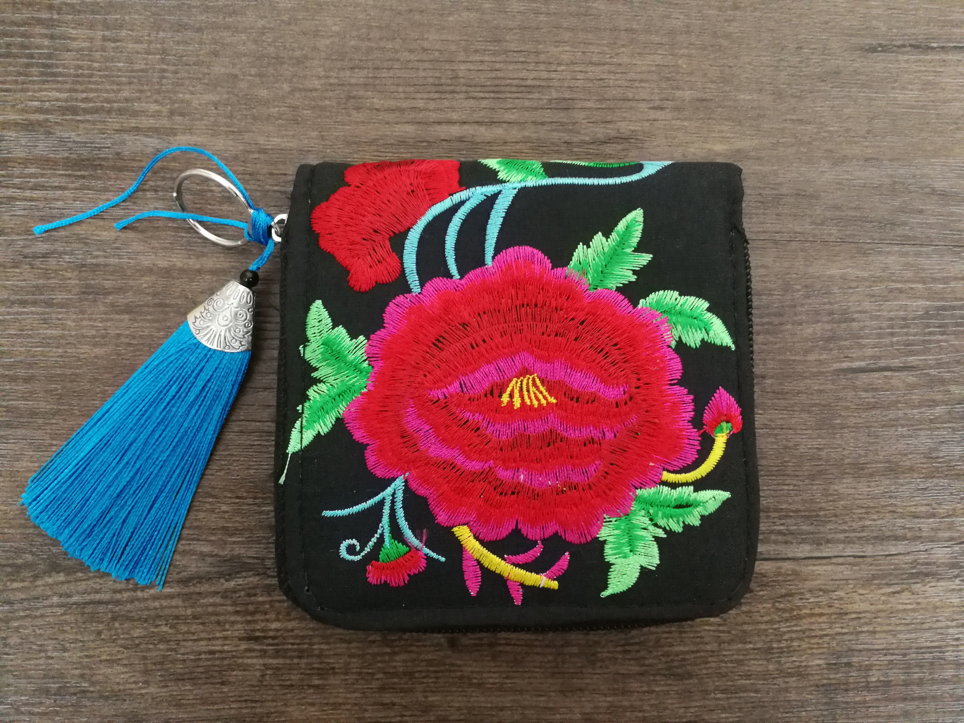 Etnice brodate saci de panza geanta femei portofele Retro card saci Imagine 5