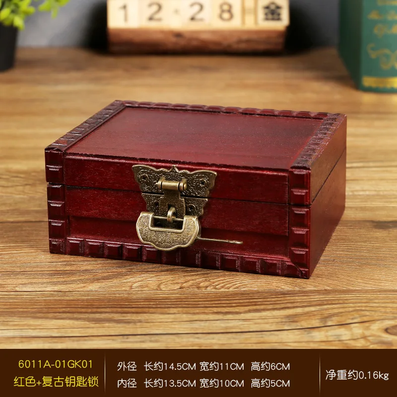 European de epocă mică cutie de Lemn cu blocare cutie de depozitare dreptunghi Desktop caseta de epocă organiza din lemn caseta de bijuterii Imagine 5