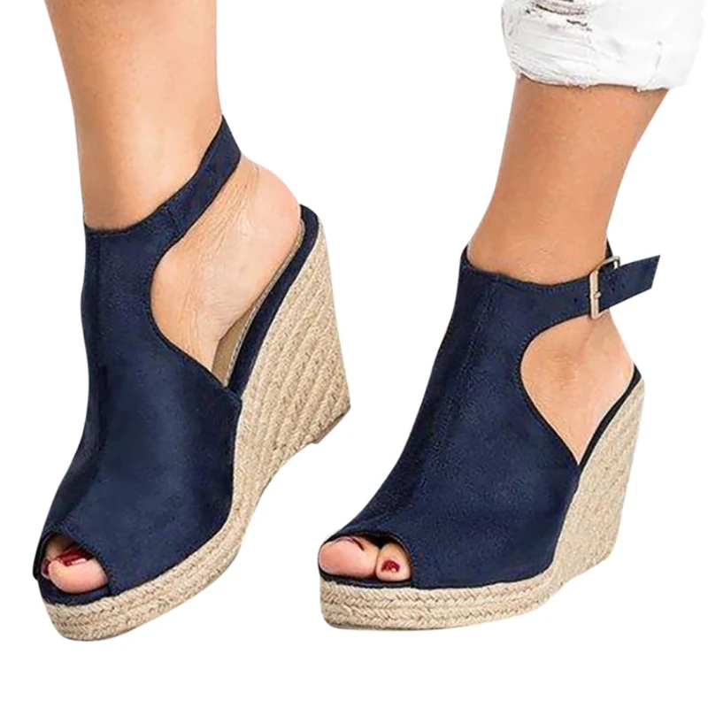Femei Sandale Gura Peștelui Plus Dimensiune Tocuri Pană De Moda Casual, Catarama Piele De Căprioară Vara Sandale Sandale Noi De Vânzare Fierbinte Imagine 5