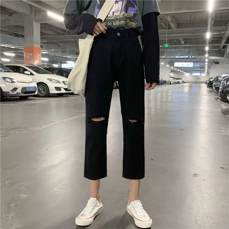 Gaura Design Blugi Femei Glezna-lungime Pantaloni Drepte Chic All-meci coreene Noi, Studenții de Moda Streetwear Hip Hop Casual Ins Imagine 5