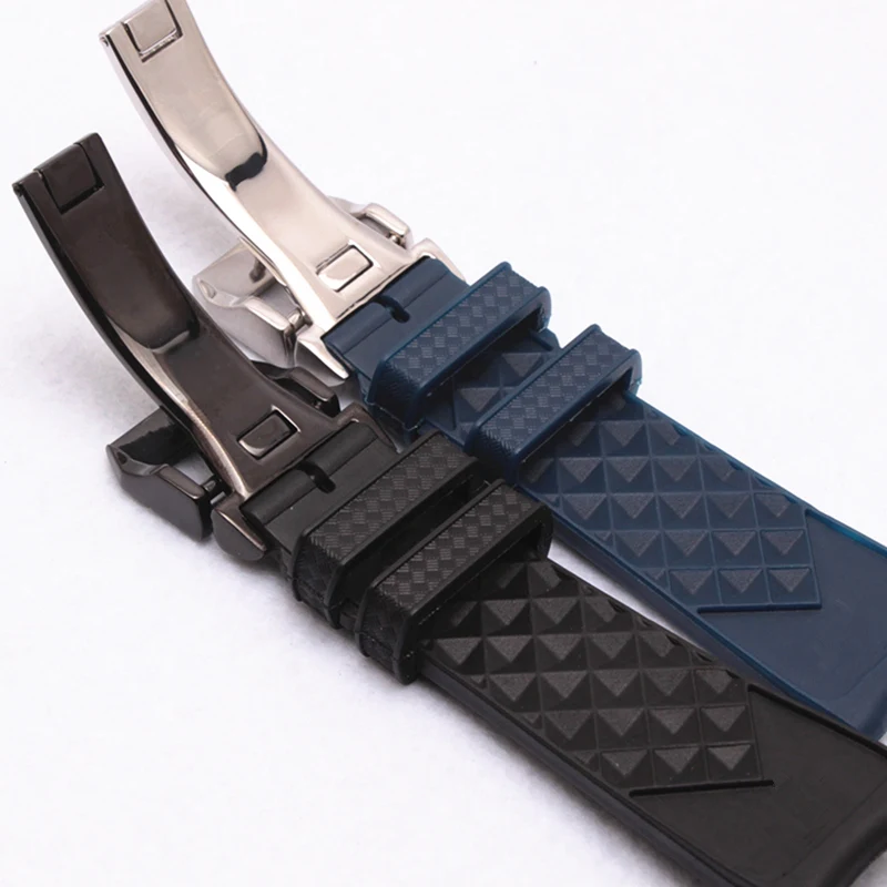 MERJUST Brand 22mm Cauciuc Siliconic Watchband Negru Albastru Curea de Ceas Pentru IWC PILOT PORTUGIESER IW323101 Cu Incuietoare Pliere Imagine 5