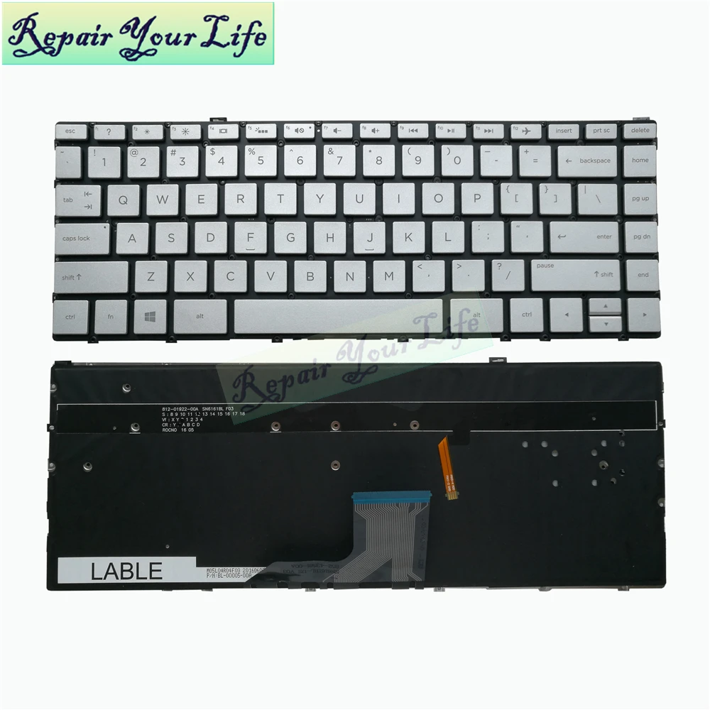 NE-tastatura laptop pentru HP x360 13-W 13-w021TU w027tu 13-W020CA engleză negru cu argintiu cu iluminare din spate 935429-001 de fundal original Imagine 5