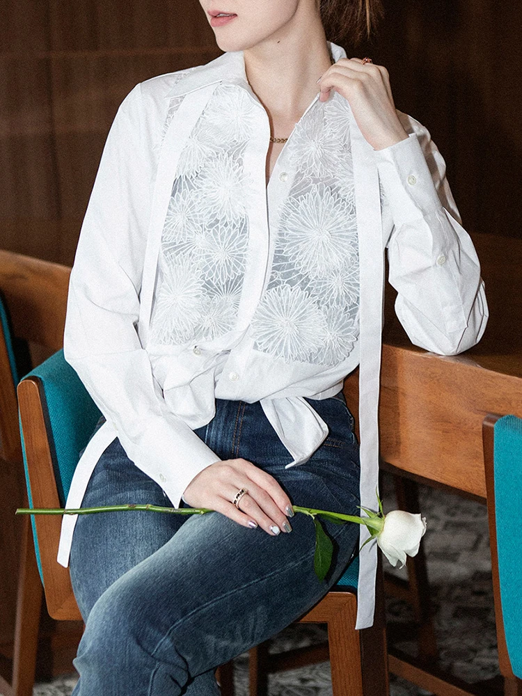 TWOTWINSTYLE Direct Mozaic Floral Shirt Pentru Femei Rever Maneca Lunga Solid Elegant Buton Prin Bluza Femei Haine Noi Imagine 5